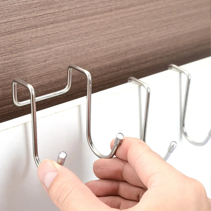 Stainless Steel Double S Hooks — Punch-Free Wall Hangers for Bathroom, Kitchen & Door Towel Storage