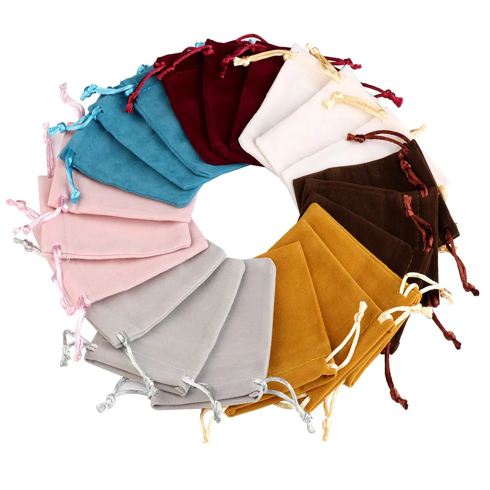 10pcs 5x7cm Mixed Color Velvet Gift Bags | Soft Velvet Drawstring Pouches for Christmas Jewelry Packaging
