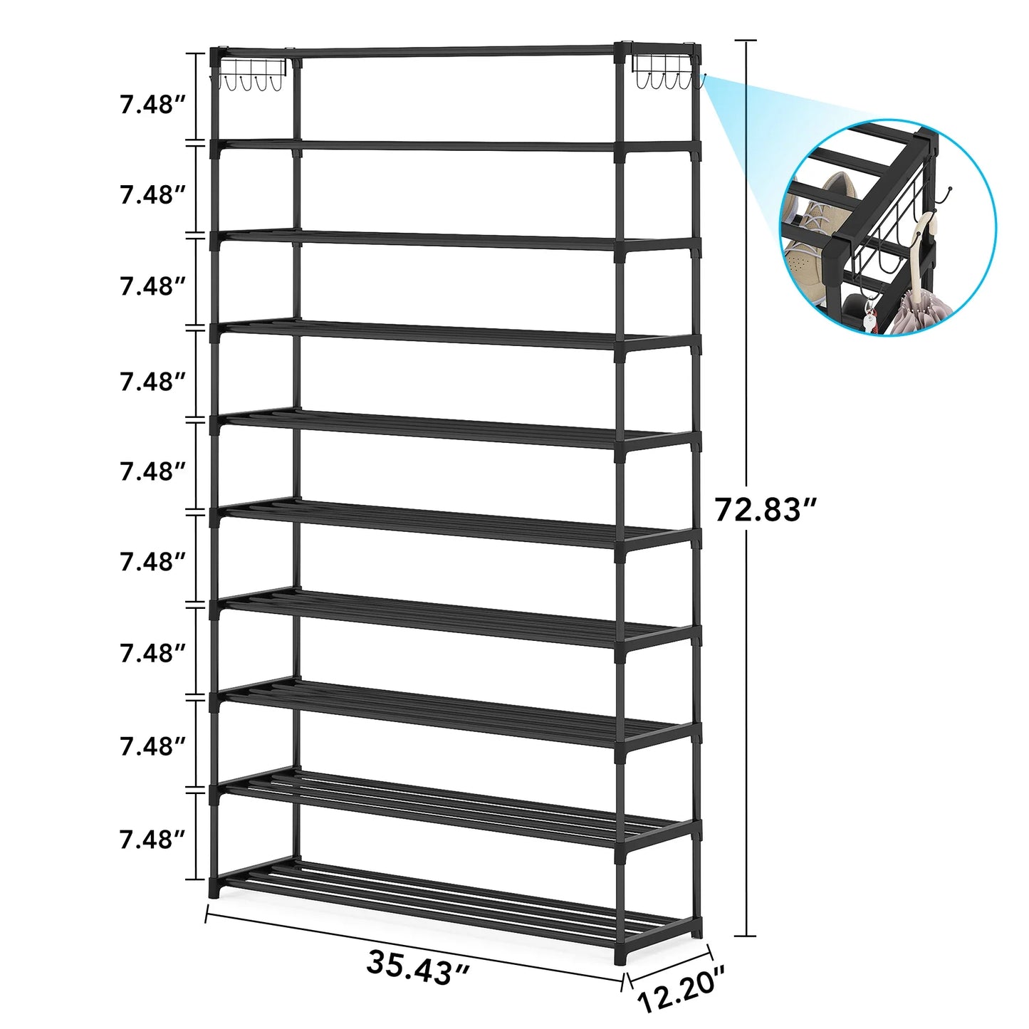 Tribesigns 10-Tier Shoe Rack Organizer – Vertical Shoe Shelf with 4 Drawer Bins, Holds 32 Pairs for Closet & Entryway