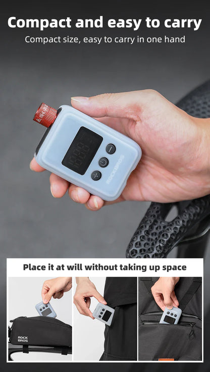 ROCKBROS 150 PSI Portable Bike Air Pump – Digital Tire Inflator, Rechargeable Mini Compressor
