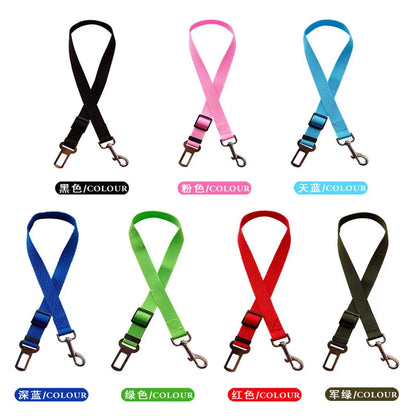 Adjustable Dog Car Seat Belt Harness – Nylon Reflective Elastic Safety Strap with Cushioning for Pet Travel