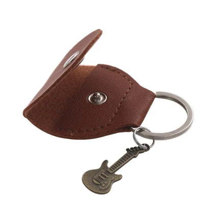 G92F Guitar Plectrum Holder — Leather Pick Case with Keychain & Small Pendant for Guitar Players