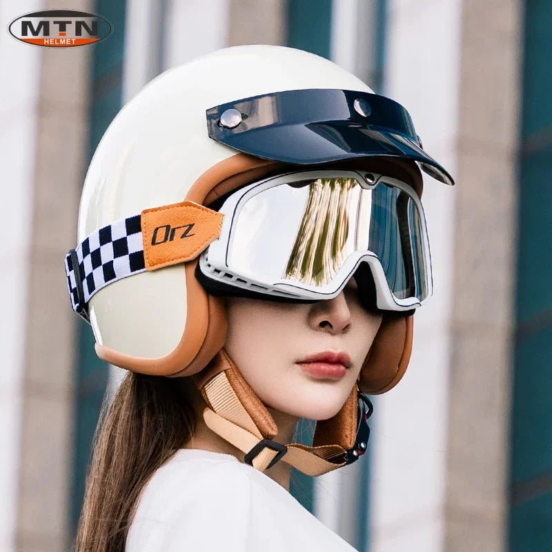 Vintage 3/4 Motorcycle Helmet — DOT Certified Synthetic Leather Jet Helmet, Model 508