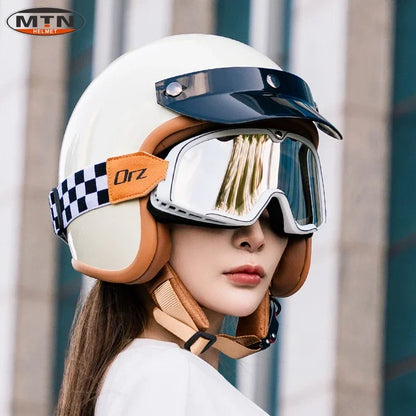 Vintage 3/4 Motorcycle Helmet — DOT Certified Synthetic Leather Jet Helmet, Model 508