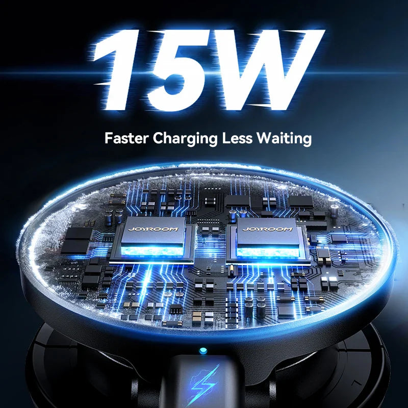 Joyroom Magnetic Car Mount N55 - 15W Wireless Charging, 360° Rotation, Foldable Phone Holder & Fast Car Charger JR-ZS408