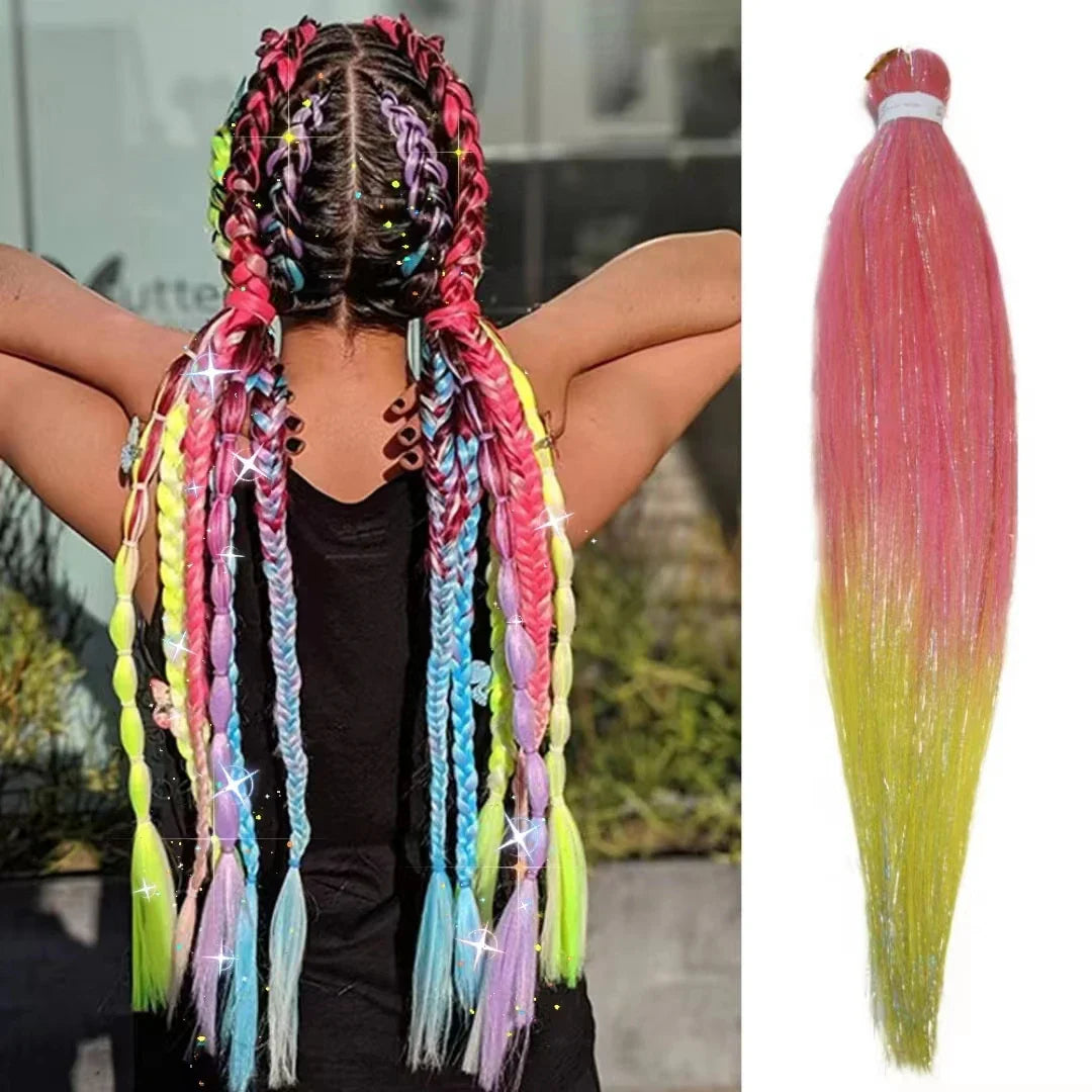 Purple, Pink & White Ombre Straight Braids – Hair Tinsel Festival Rave Extensions for Girls, Crazy Hair Day Braids