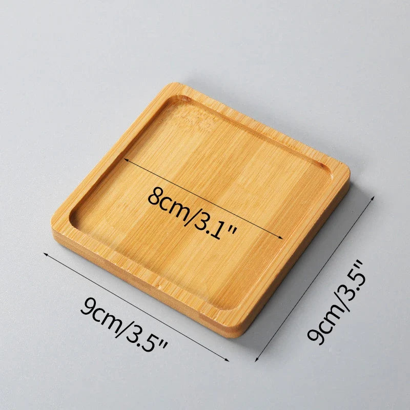 Mini Bamboo Tray Coaster – Wooden Saucer Plate for Flower Pots, Cups, and Coffee, Creative Kitchen & Home Decor Mat