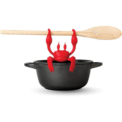 Red Crab Silicone Spoon Holder - Heat Resistant Kitchen Barbecue Tableware Holder with Steam Release Device - Perfect for Stove Use