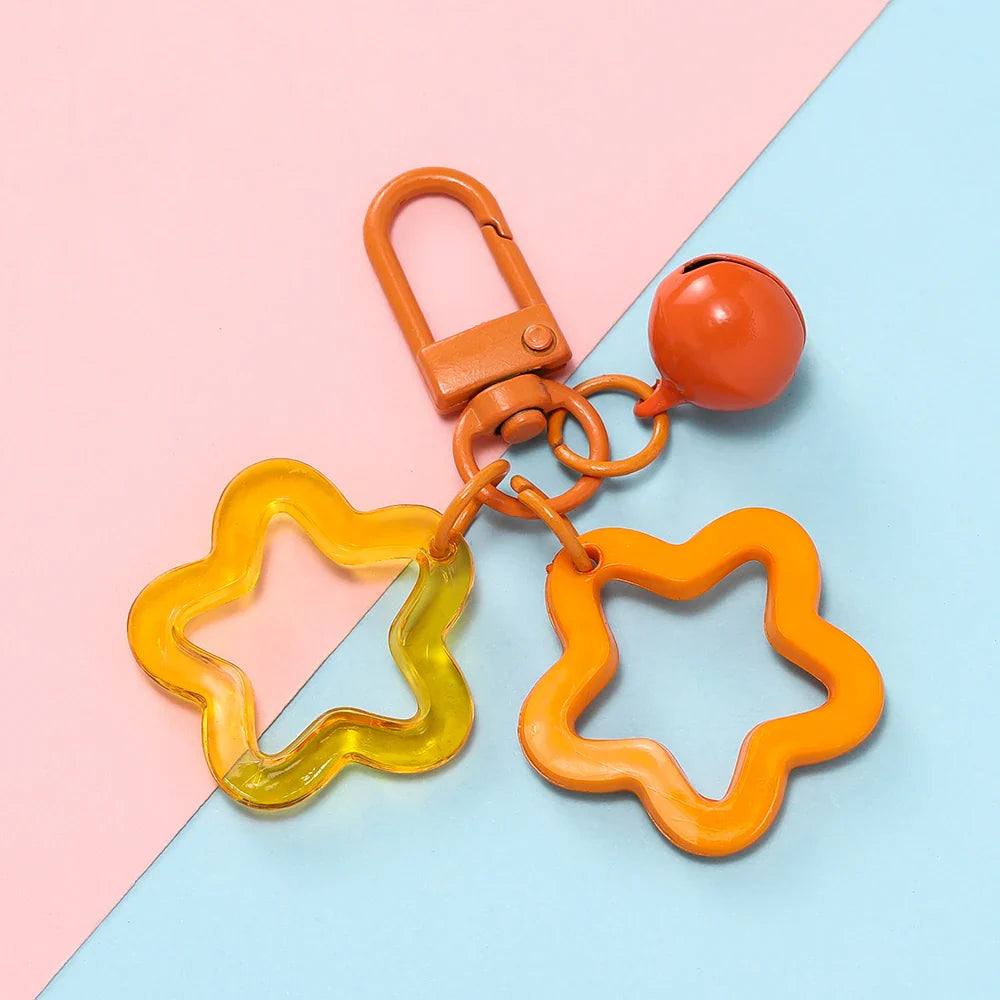 Hollow Star Charm Pendant Keychain – Colorful Acrylic Beads with Bell Bag Lanyard Keyring Jewelry Making Accessories