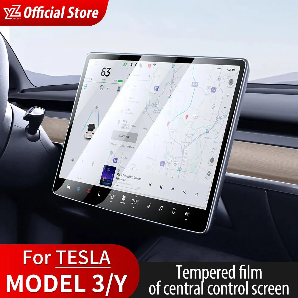 YZ Tempered Glass Screen Protector for Tesla Model 3 Y X 2021-2023 – HD Center Control Protection Film Accessory