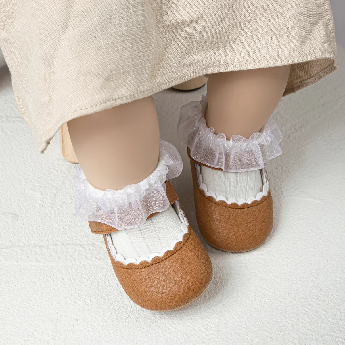 Meckior Baby Boys & Girls Shoes - Infant Leather with Rubber Sole, Anti-Slip Toddler First Walkers, Newborn Princess Crib Shoes