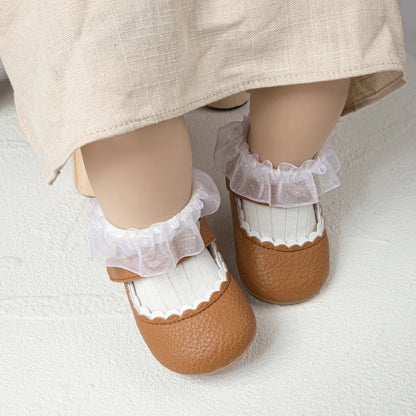 Meckior Baby Boys & Girls Shoes - Infant Leather with Rubber Sole, Anti-Slip Toddler First Walkers, Newborn Princess Crib Shoes