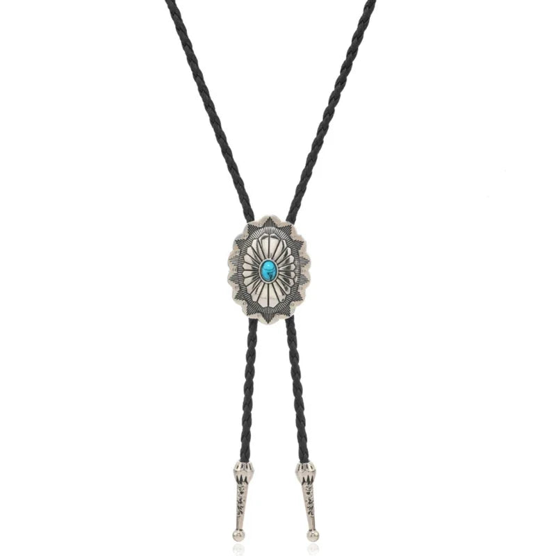 Adjustable Bolo Tie – Western Cowboy Necktie for Teens, Men & Women, Punk Shirt with Alloy Turquoise Buckle Pendant