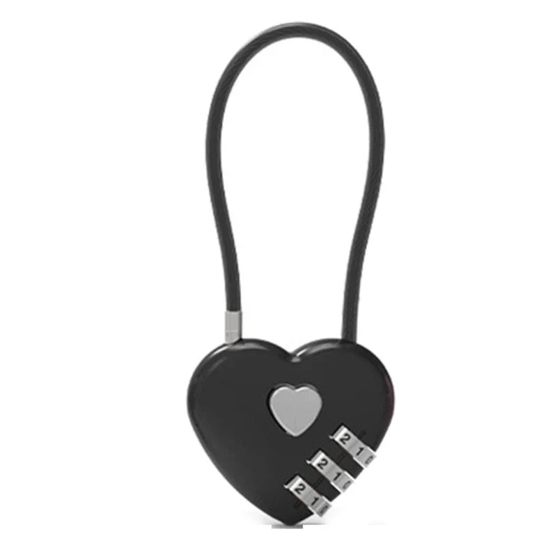 Love-Shaped Heart Code Padlock – Wedding Gift with Password Lock, Long Wire Rope for Trolley Case & Security