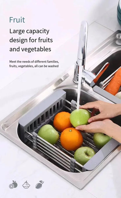 Folding Stainless Steel Kitchen Sink Drain Rack – Space-Saving Dish Drain Basket & Sink Organizer