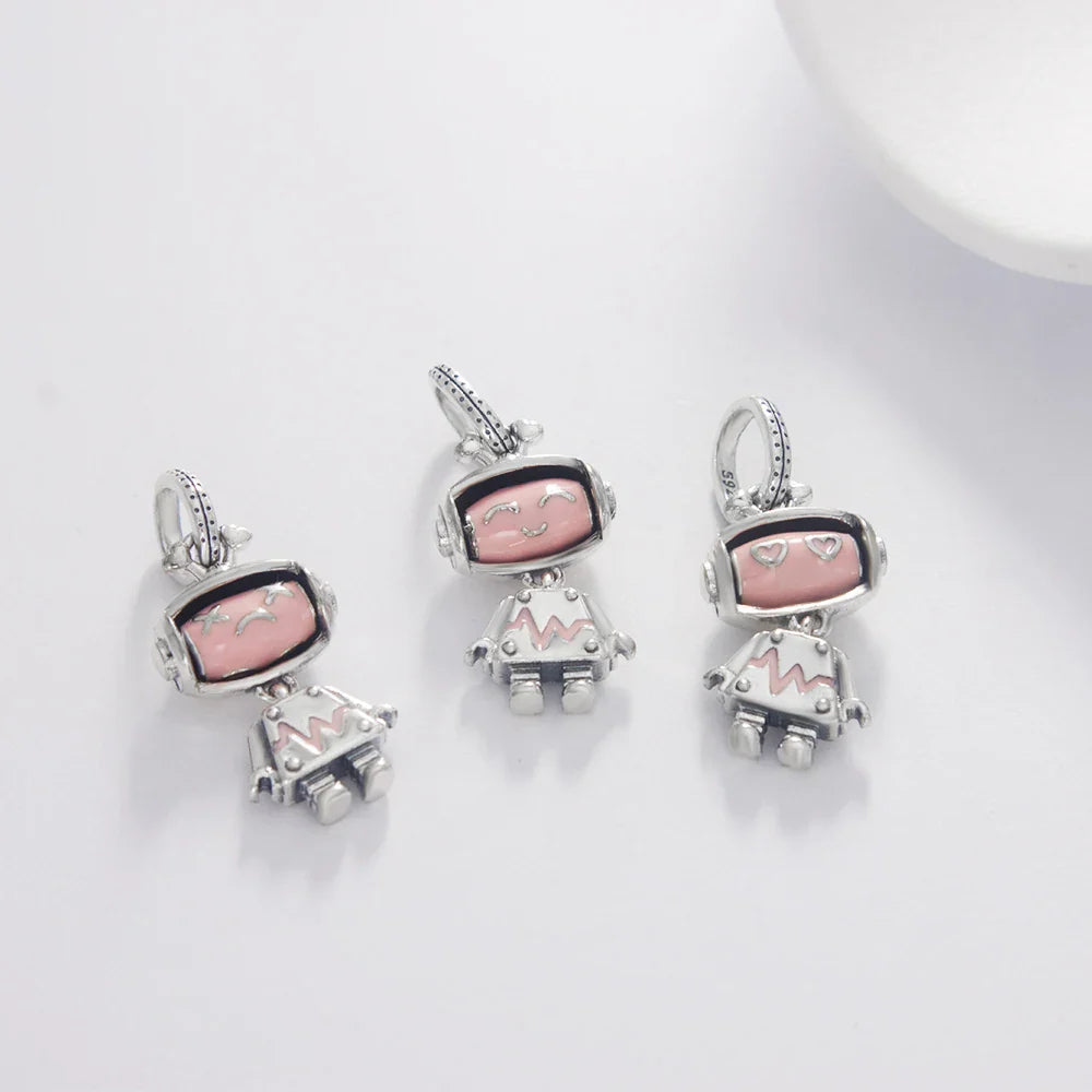 925 Sterling Silver Robot & Sea Turtle Charms Pendant — Moon Bead Bracelet Accessory, DIY Fashion Jewelry Gift for Women