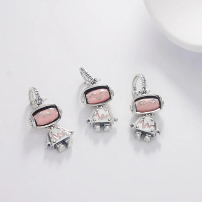 925 Sterling Silver Robot & Sea Turtle Charms Pendant — Moon Bead Bracelet Accessory, DIY Fashion Jewelry Gift for Women