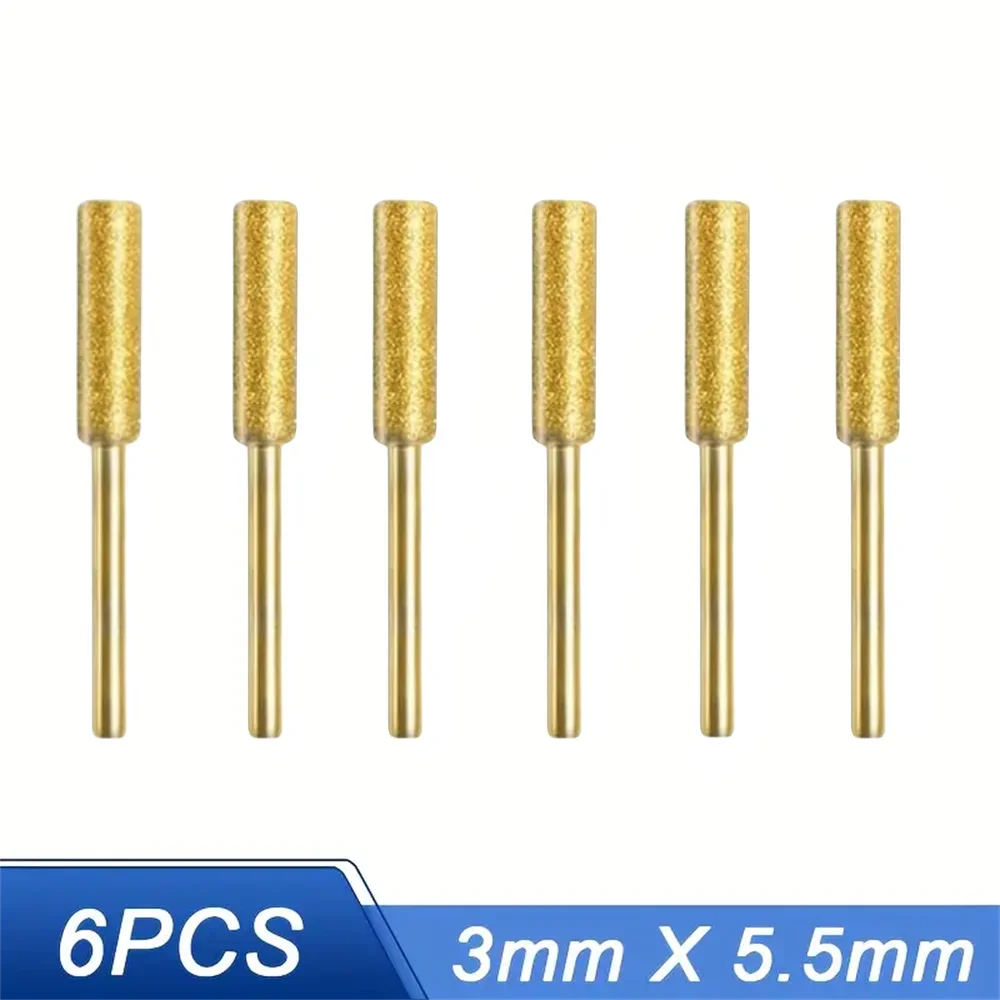 6Pcs Diamond Coated Cylindrical Burr Set (4/4.8/5.5mm) Chainsaw Sharpener Stone Files for Chain Sharpening, Carving & Grinding Tools Kit