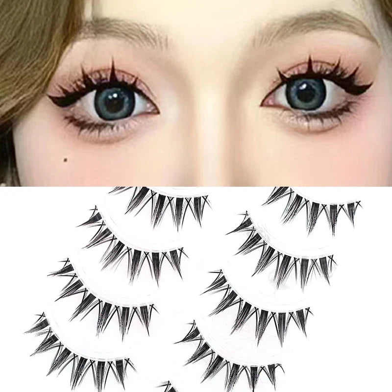 5 Pairs Manga False Eyelashes – Wispy Soft Cluster Lashes Natural Thick Clear Band Korean Anime Style Makeup Lashes