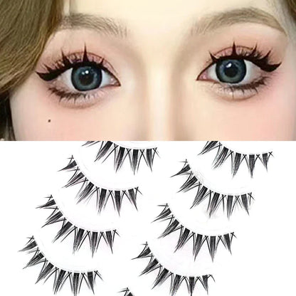 5 Pairs Manga False Eyelashes – Wispy Soft Cluster Lashes Natural Thick Clear Band Korean Anime Style Makeup Lashes