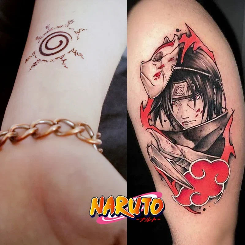 Naruto Temporary Tattoo Stickers — 5/10/20 Pcs Waterproof Anime Body & Arm Art for Cosplay (Sasuke, Itachi, Uzumaki)
