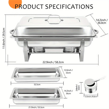 6-Pack 9QT Golden Stainless Steel Chafing Dishes – Buffet Warmer Set for Catering, Parties & Weddings