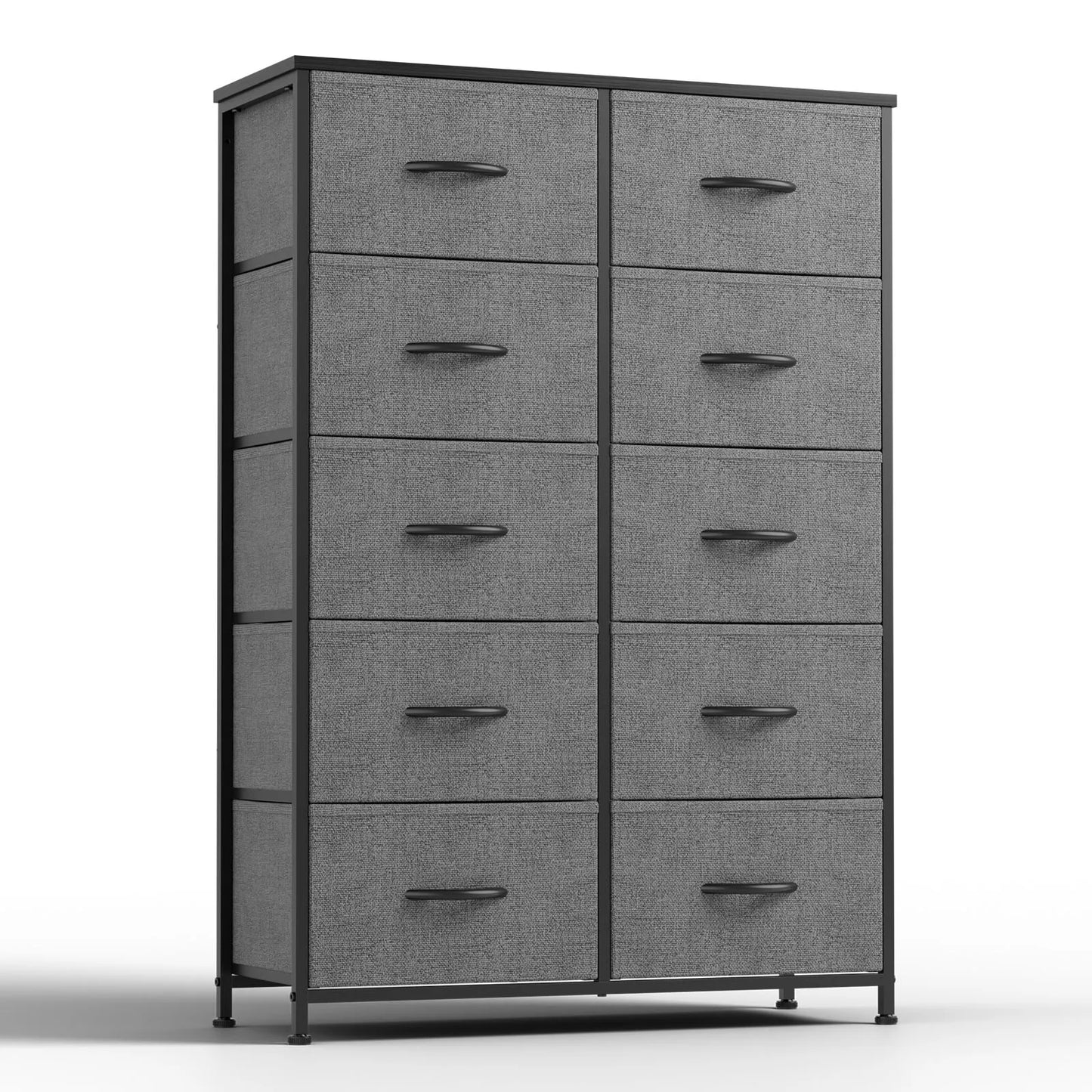 Bedside Table with 10 Fabric Drawers – Steel Frame Nightstand Storage Cabinet for Bedroom Clothes Organizer