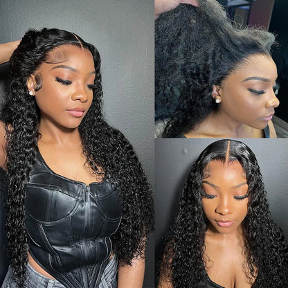 250% Density Deep Curly 13x6 HD Lace Frontal Wig – Glueless Deep Wave Human Hair Lace Front Wig, Ready to Wear