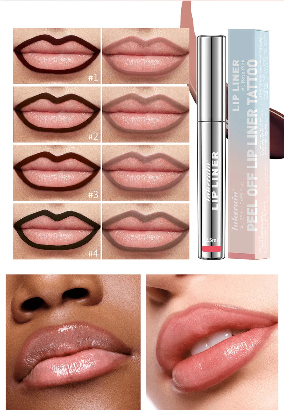 Waterproof Peel-Off Lip Liner & Tattoo Lip Gloss – Long-Lasting Matte Lip Tint & Brown Contour Lip Stain