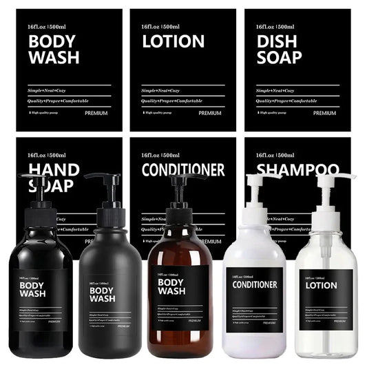 3 Pack 500ml Soap Dispenser Bottles with Labels – Kitchen & Bathroom Shampoo, Conditioner, Liquid Soap Containers