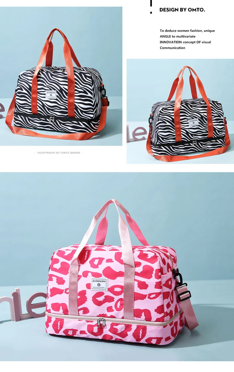 Women’s Carry-On Travel Bag – Spacious Animal Print Nylon Gym & Sports Bag, Large Capacity Weekend Overnight Bag