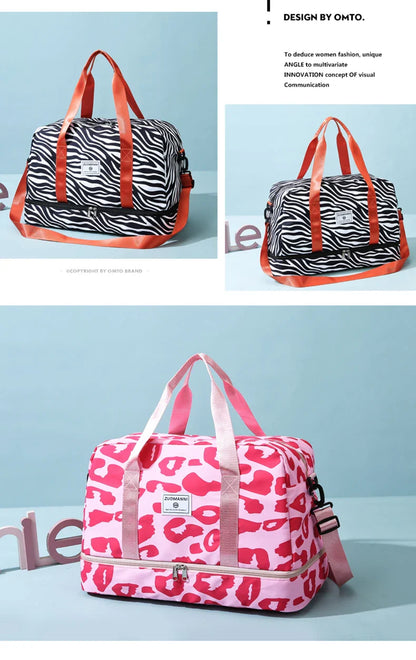 Women’s Carry-On Travel Bag – Spacious Animal Print Nylon Gym & Sports Bag, Large Capacity Weekend Overnight Bag