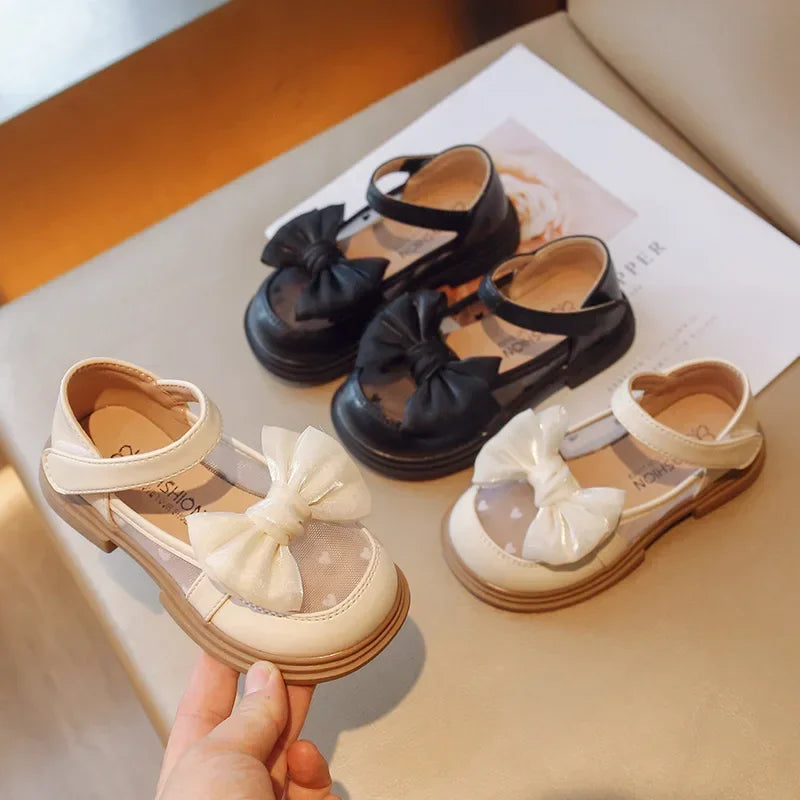 Children’s Princess Lace-Up Flats - Bow Detail Leather Shoes for Girls, Sizes 23–35, Spring & Autumn Wedding Footwear