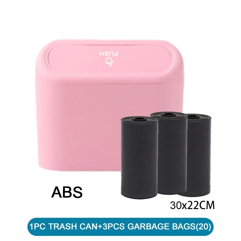 Mini Car Trash Can with Lid - Leak-Proof Auto Waste Bin with 60 Garbage Bags Car Accessory