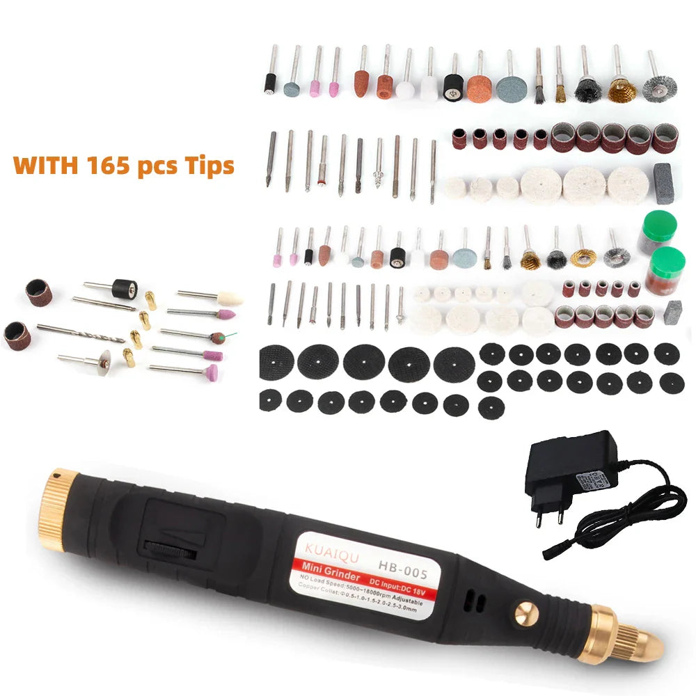 Adjustable 5-Speed Electric Rotary Tool – 5000-18000 RPM Dremel Grinder Engraver Pen with 165-Piece Tip Set