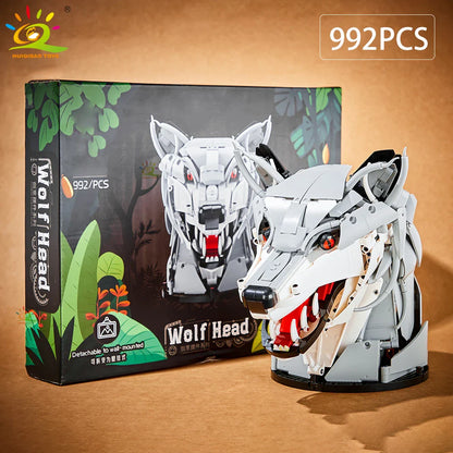 HUIQIBAO MOC Animal Head Building Blocks — Wolf, Deer & Eagle Wall Decor Sculpture Toy