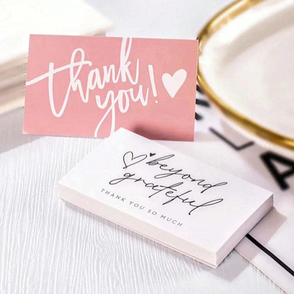 50pcs Thank You Business Cards – Customer Appreciation Gift Tags for Cake Decoration, Retail Packaging & Small Business Branding Cards