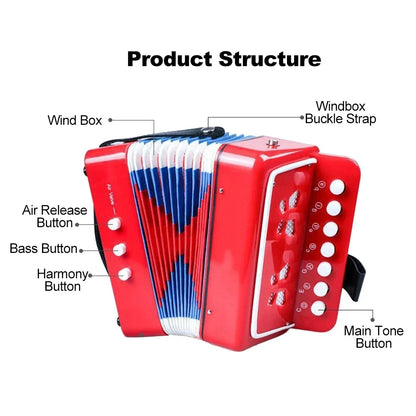 Kids Mini 7-Key 2-Bass Accordion - Creative Toy Musical Instrument Gift for Beginners