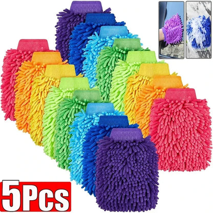 1/5pcs Microfiber Car Wash Gloves — Ultra-Absorbent, Scratch-Free Auto Cleaning Sponge Tool