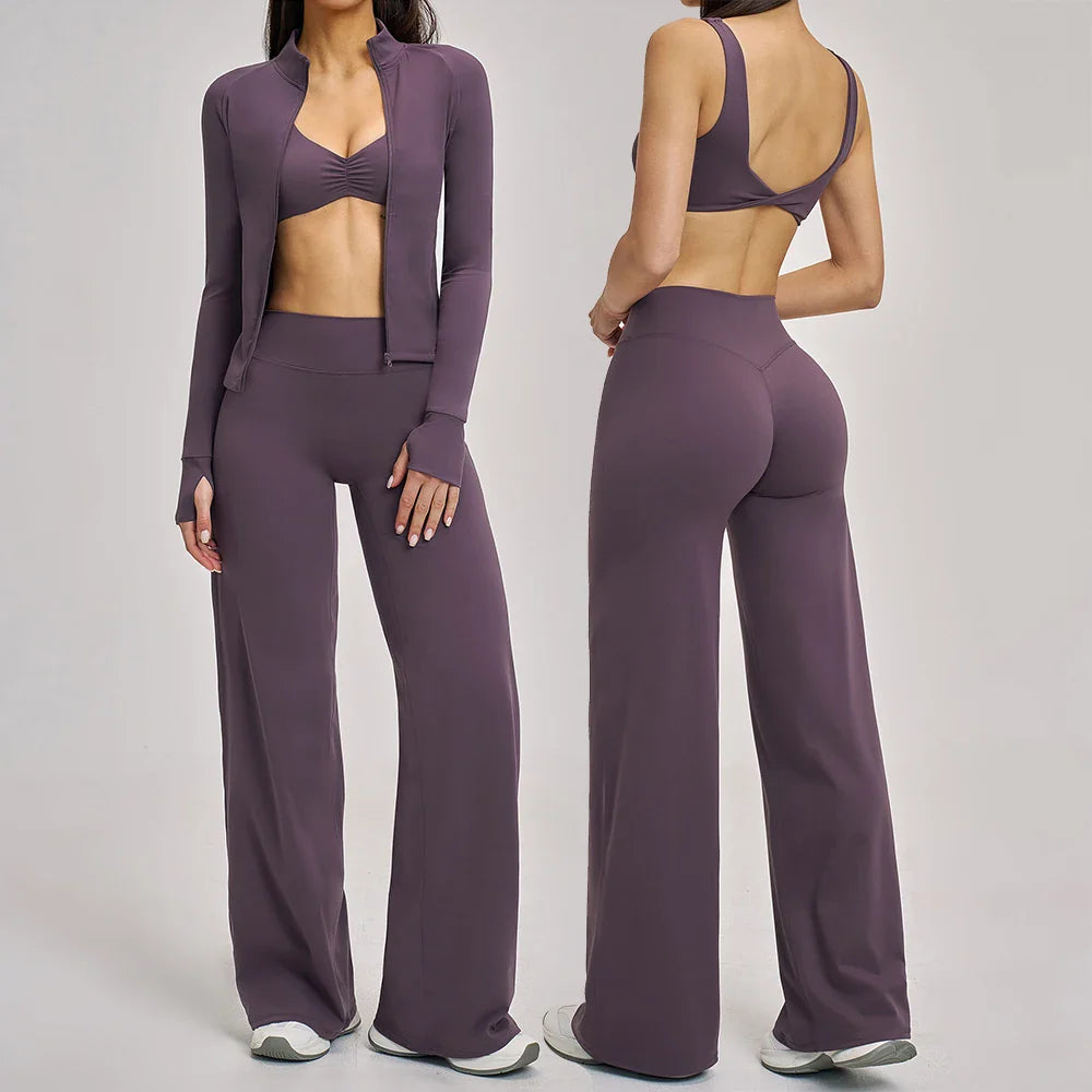 Women’s 2/3PCS Yoga Set – Long Sleeve Sports Bra & High Waist Leggings Gym Workout Tracksuit Fitness Athletic Wear Outfit