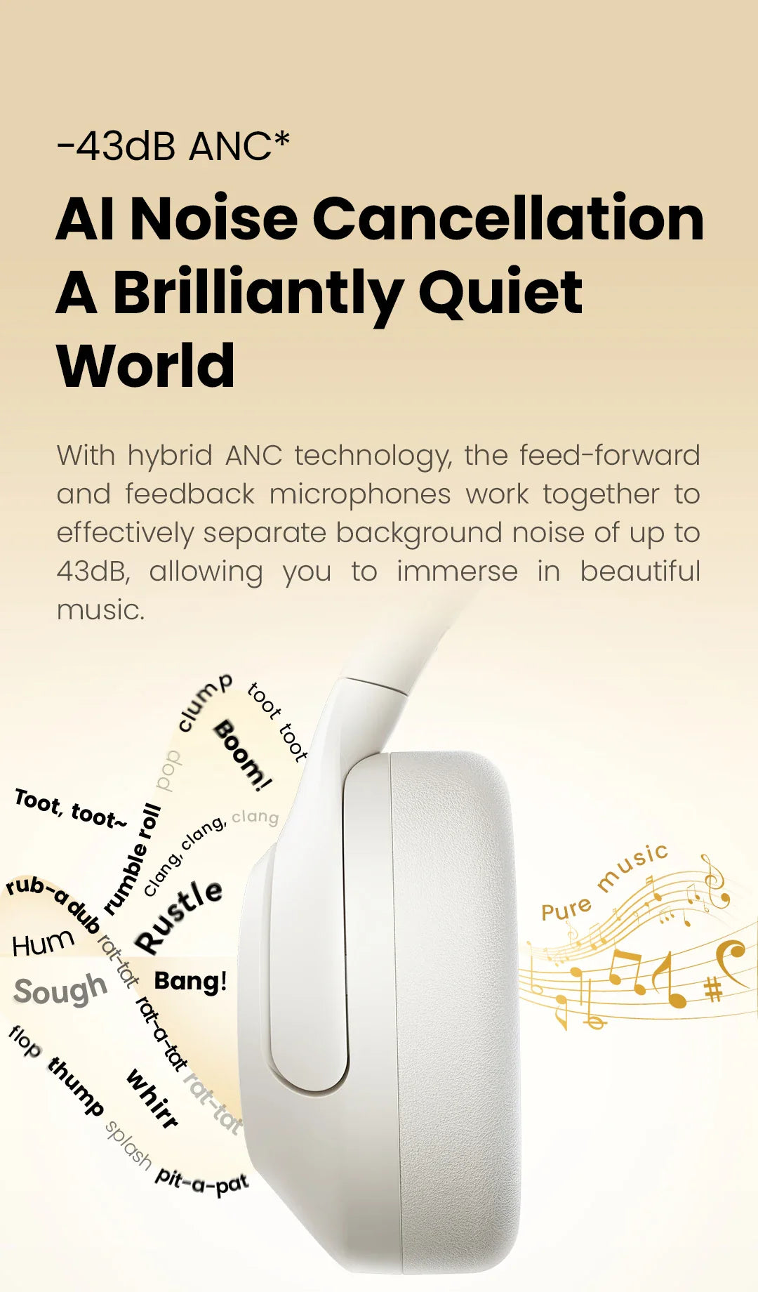 HAYLOU S30 Wireless Bluetooth 5.4 Headphones - 43dB Adaptive Noise Cancelling, 40mm Driver, 80H Playtime Earphones