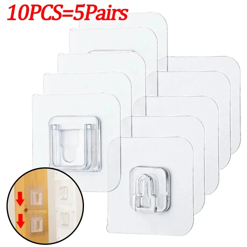 Double-Sided Adhesive Wall Hooks — Strong Transparent Suction Cup Hangers for Kitchen & Bathroom Storage, Plug & Socket Holders