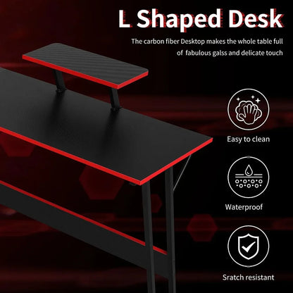 50-Inch L-Shaped Gaming Desk – Corner Computer & Home Office Desk with Large Black Tabletop