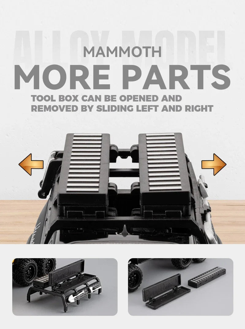 1:24 Dodge Mammoth RAM 1000 TRX 6x6 Diecast Model – Metal Alloy Pickup Toy Car with Lights for Kids & Collectors