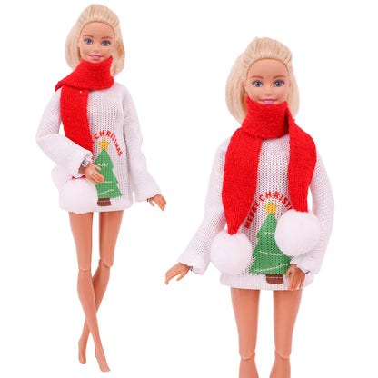 Doll Christmas Sweater & Scarf – 11.8 Inch 1/6 BJD Doll Clothes Accessories for Girls
