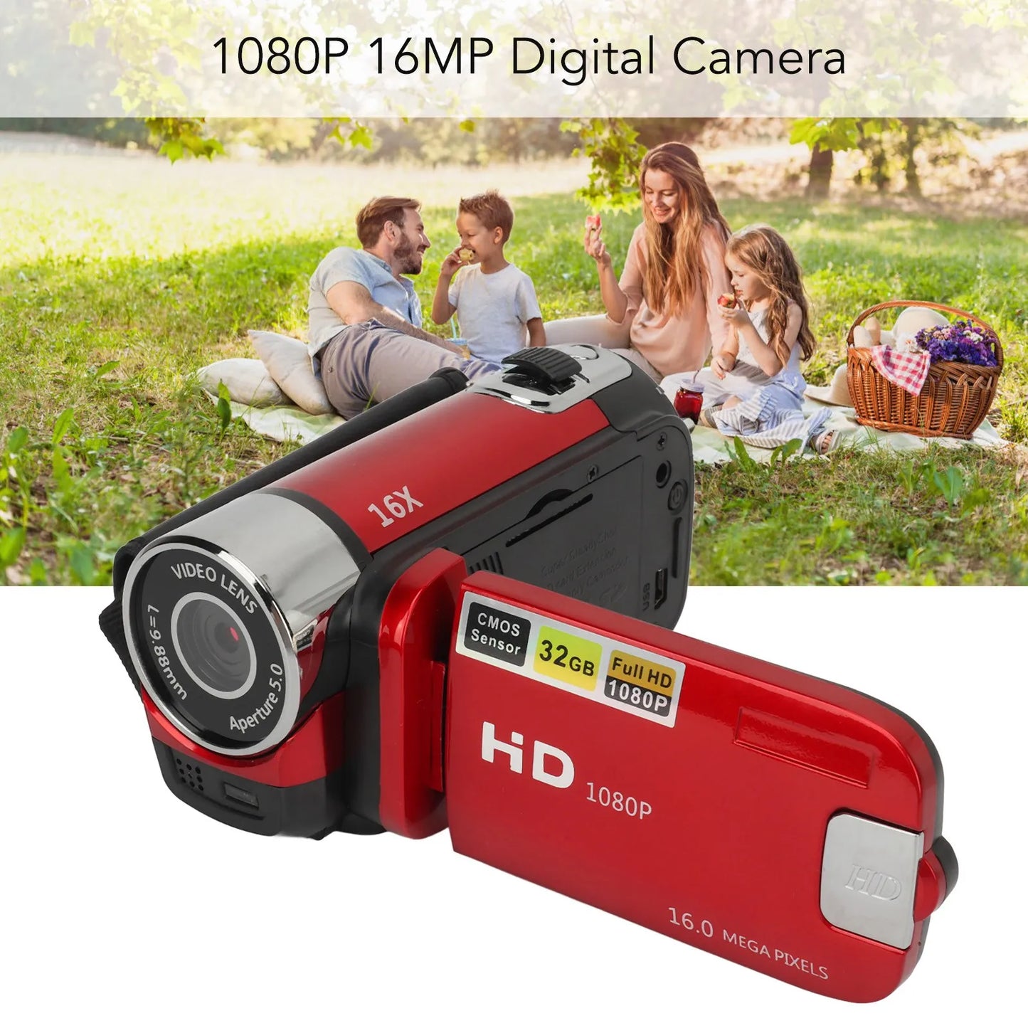 D90 1080P 16MP Digital Camera – 2.4" Rotatable Screen, 16X Zoom, HD Video Recorder with Fill Light
