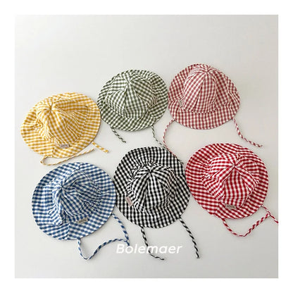 Wide Brim Plaid Baby Sun Hat – Cotton Bucket Fisherman Cap for Kids, Boys & Girls Summer Sun Protection Bonnet