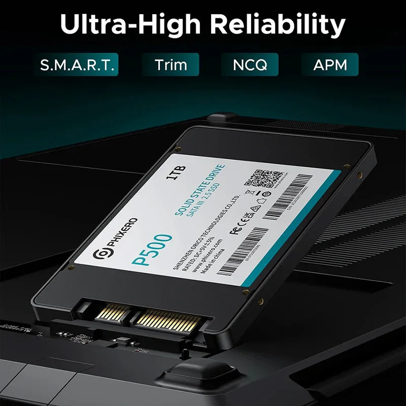 PHIXERO 2.5" Hard Disk SSD — Internal SATA Drive 128GB, 256GB, 512GB, 1TB, 2TB, 4TB for PC & Laptop