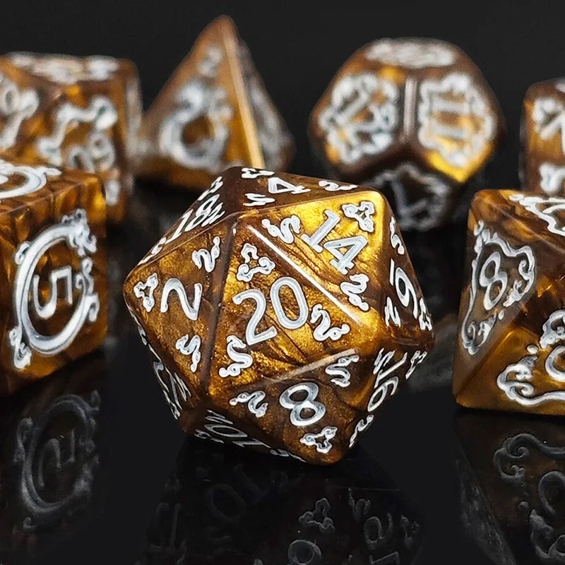 DND 7-Piece Dragon Pattern Polyhedral Dice Set – Role-Playing D&D TRPG Board Game Accessories