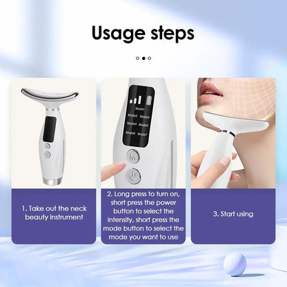 Portable 7-Color LED Light Therapy Massager – Face & Neck Anti-Wrinkle Skin Tightening with 3 Adjustable Vibration Gears